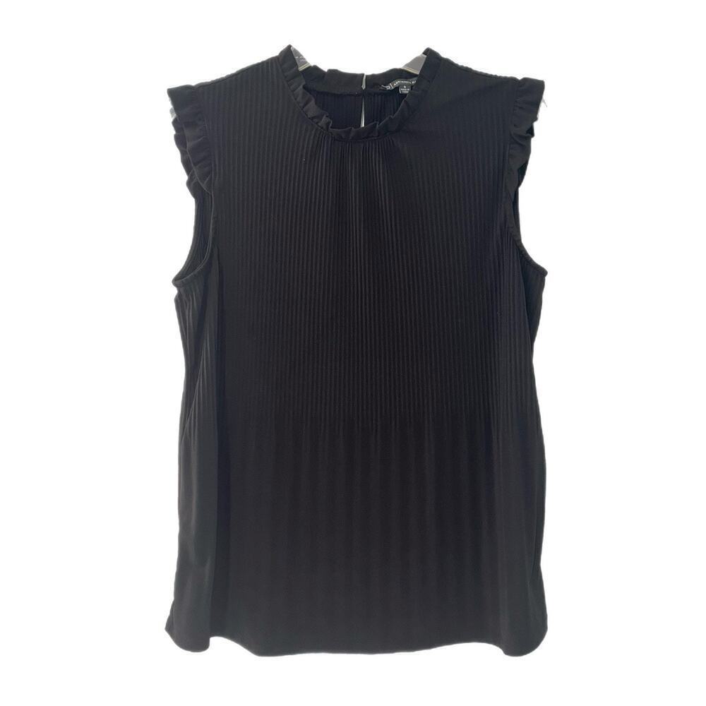 Adrianna Papell Top Womens Small Black Ruffle Collar Sleeves Stretch Career